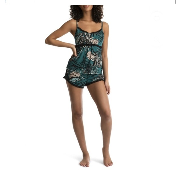 2piece Green floral lace trim camisole & shorts mesh pajama set size small new - Picture 4 of 6